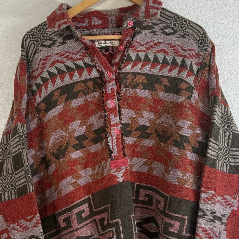 NWT Free People We The Free Arizona Sky Pullover in Crimson Aztec Large Boho - Picture 2 of 12